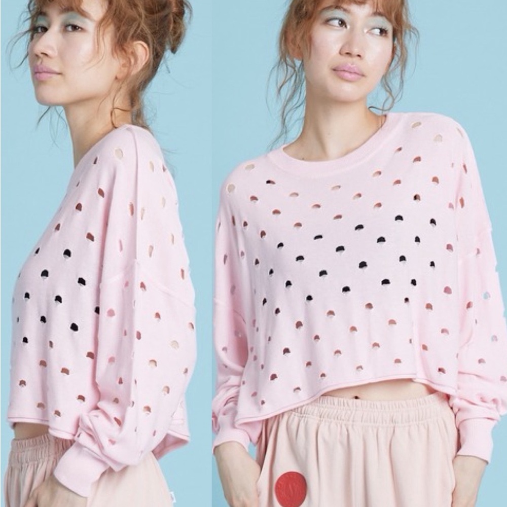 Little Sunny bite pink perforated sweater knit cropped top